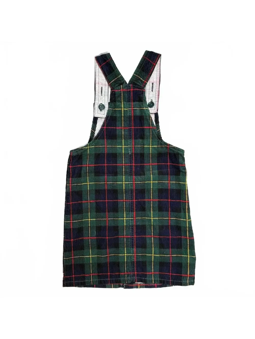 The Children's Place Girls' Green Plaid Corduroy Overall Dress Size 6
